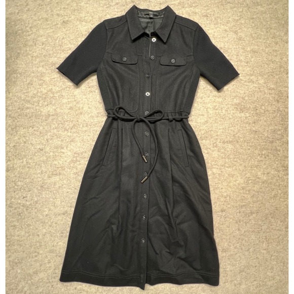 BOSS Hugo Boss Dresses & Skirts - BOSS Hugo Boss Black Collared Belted Shirt Dress Short Sleeve Womens Size XS (2)